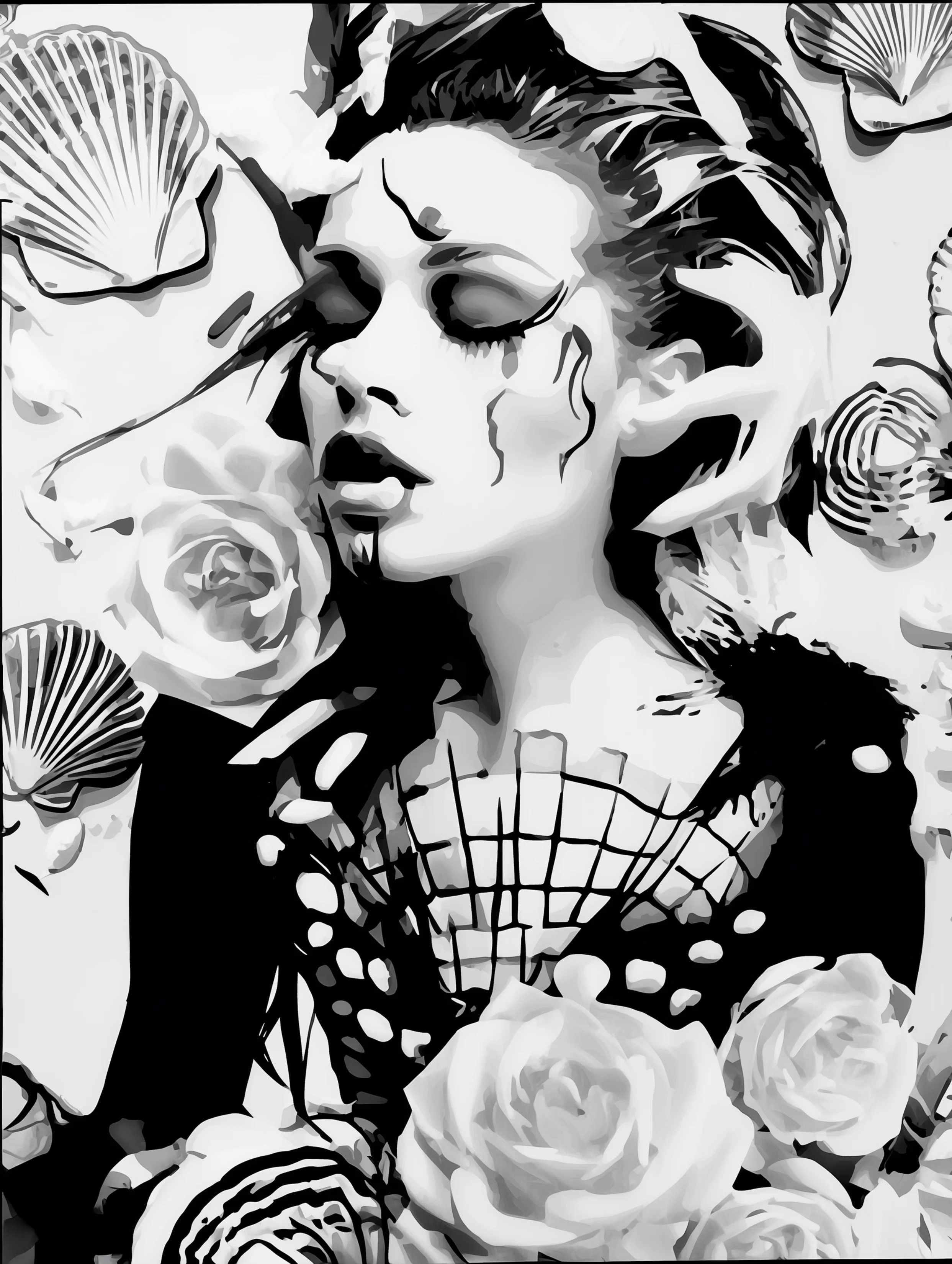 Free printable mermaid coloring page for adults featuring gothic mermaid with roses